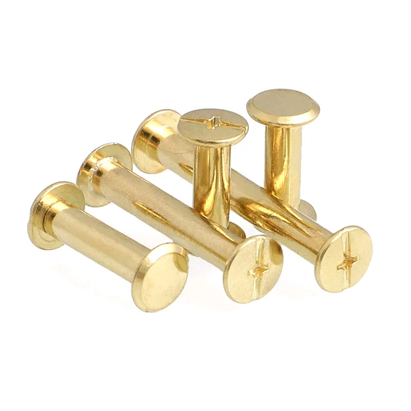 M5 Copper Plated Account Book Nut Rivet Pair Lock Screws Binding Nail Sample Booklet Female Rivet Photo Album Butt Lock Screw