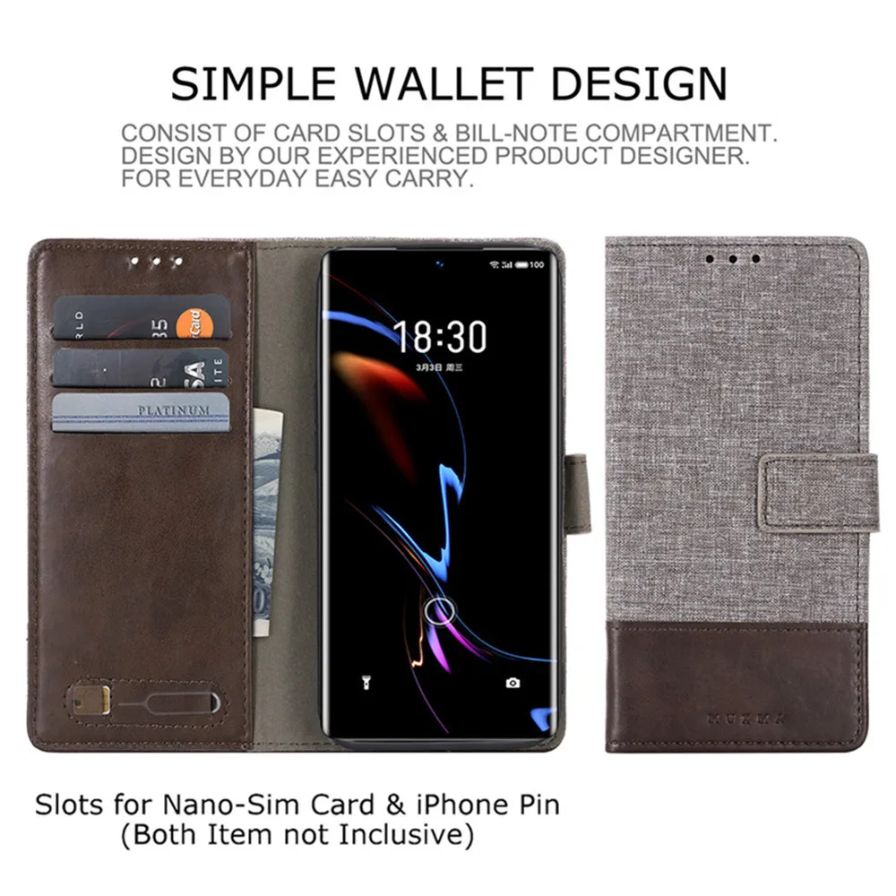 For Meizu 18 Pro / 17 Pro Muxma Canvas Artificial Leather Flip Cover Stand Card Pockets Slots Wallet Case