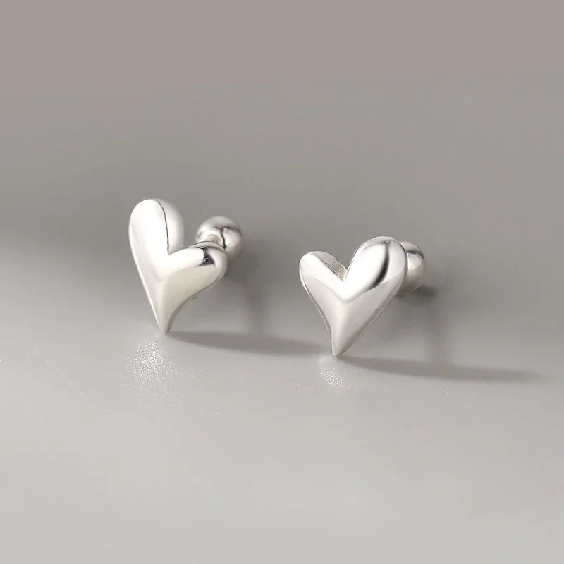925 Sterling Silver Minimalist Love Heart Stud Earrings for Women Simple Korean Fashion Screw Earring Student Party Jewelry Gift
