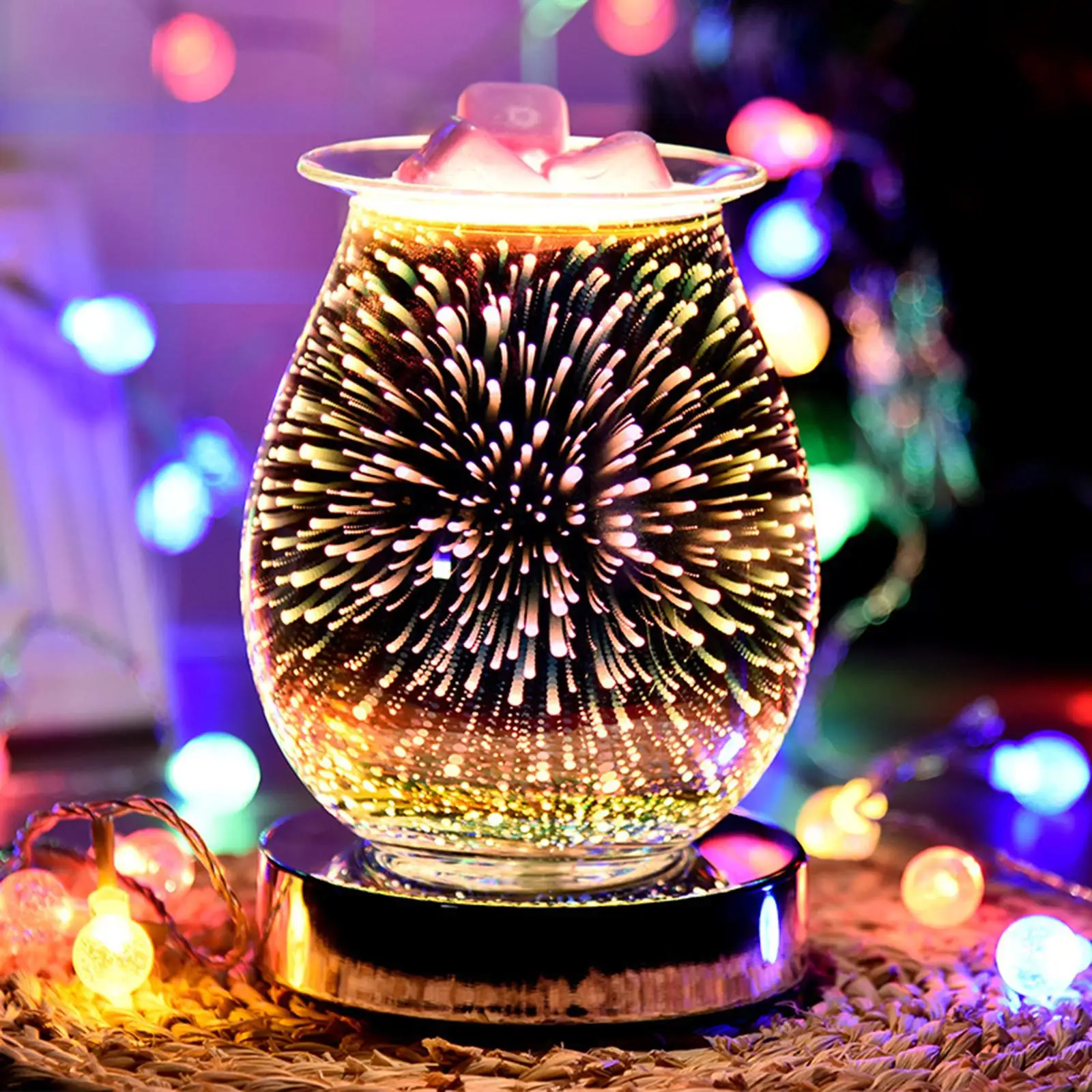 Glass Essential Aroma Oil Diffuser Electric Candle Warmer Glass Wax Melt Warmer 3D Firework Night Light Burner Aroma Home Decor