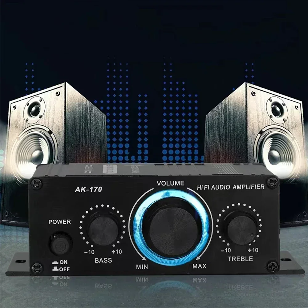 Усилитель мощности HIFI Автомобильный аудиоусилитель AK170 Channel 2.0 Домашний цифровой аудиоусилитель 20 Вт * 2 для домашних аудио и видеосистем DC12V