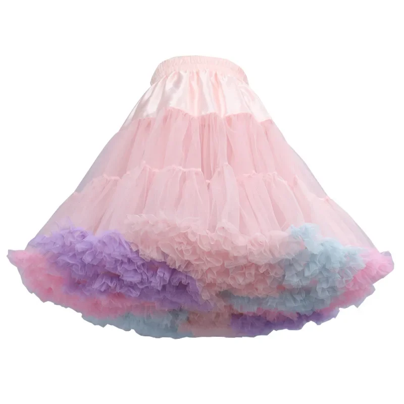 Moda donna Rainbow Cloud 45cm Dance Party Dance Tutu di balletto pieghettato cintura con fiocco sottoveste damigelle gonne di balletto