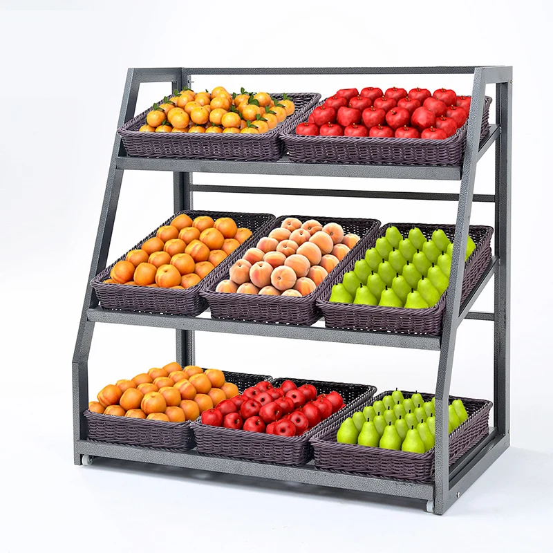 Fruit shelf display rack Supermarket convenience store fruit and vegetable rack stepped three-layer vegetable rack Baiguoyuan fr