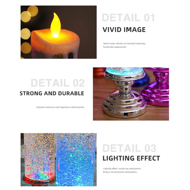 LED Christmas Candles Colour Changing LED Water Candle With Glitter Flameless LED Candle Lights Desk Table Easy To Use Blue