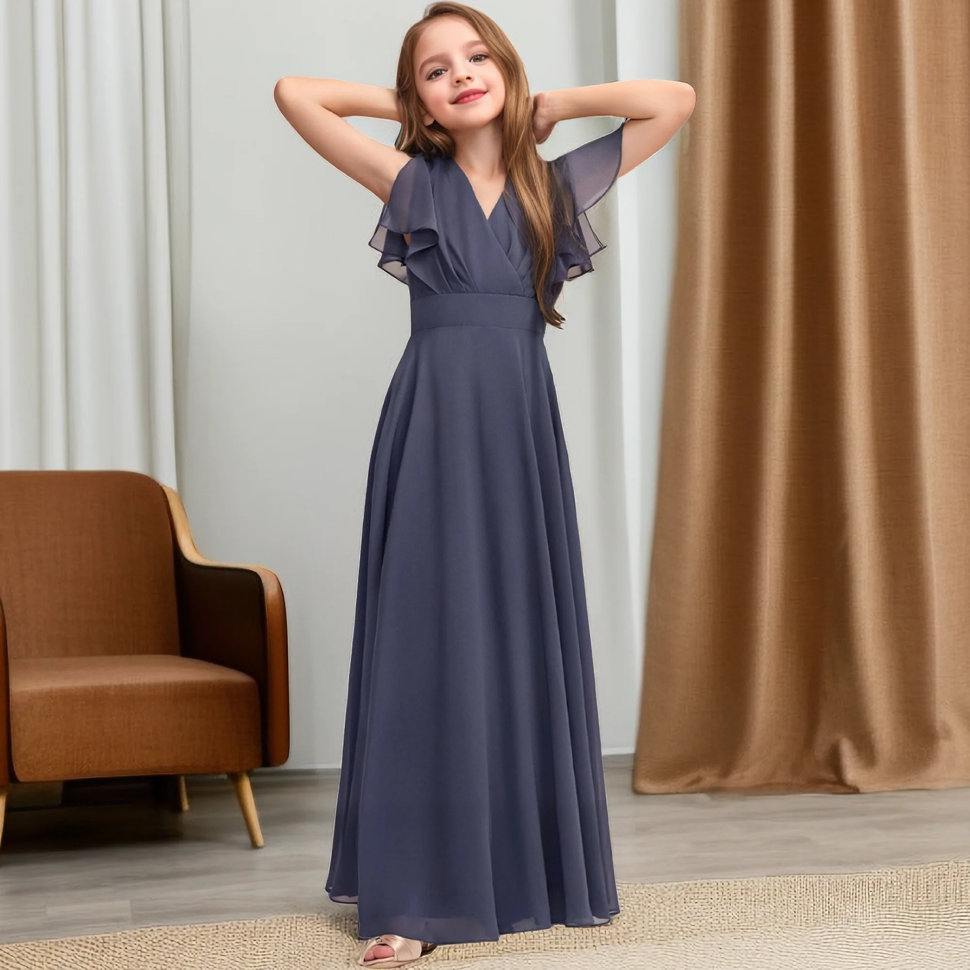 Robe de Demoiselle d'Honneur pour Enfant, Tenue de Bal de Promo, d'Anniversaire, de ix