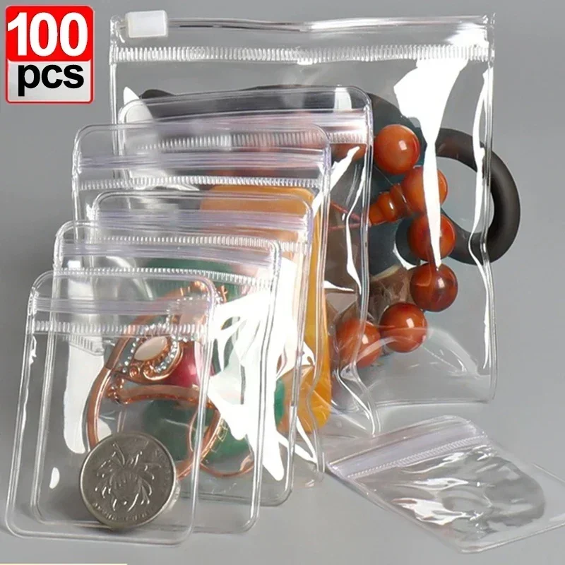 10/100szt Grube torby na biżuterię z PVC Przezroczysty antyoksydacyjny organizer do przechowywania Opakowania samoprzylepne Woreczki