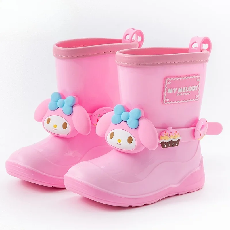 

Детские непромокаемые сапоги Sanrio для девочек с героями мультфильмов: Куроми, Май Мелоди, Хелло Китти. Нескользящие, водонепроницаемые, средней высоты, для повседневного использования.
