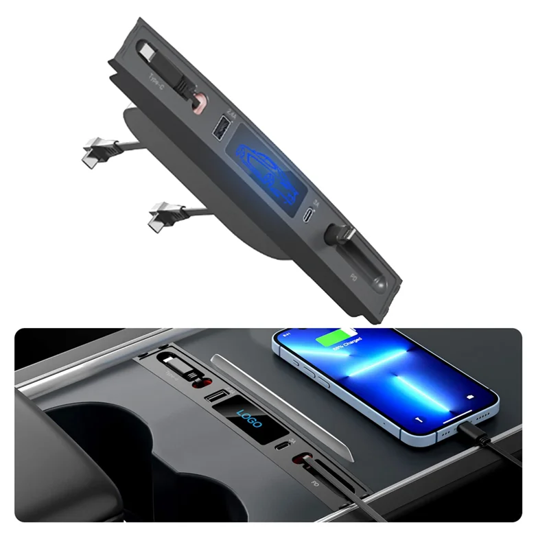 

Practical USB Telescopic Hub Docking Station For Tesla Model 3 Y 2021-2023 Central Console Fast Charging Type-C 18W+PD 27W Durab