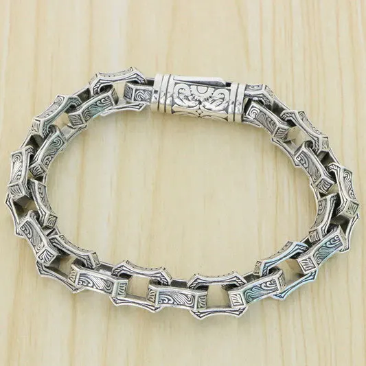 

Men's Sterling Silver Coarse Rock Style Personalized Thai Silver Bracelet European and American domineering retro Tangcao patter