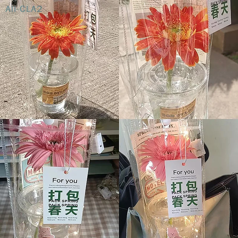 Torba na kwiaty z PVC Stoisko Torba na kwiaty Przezroczysta torba z grubej bawełny DIY Prosta filiżanka Kwiat Pojedyncze opakowanie w sklepie kwiatowym