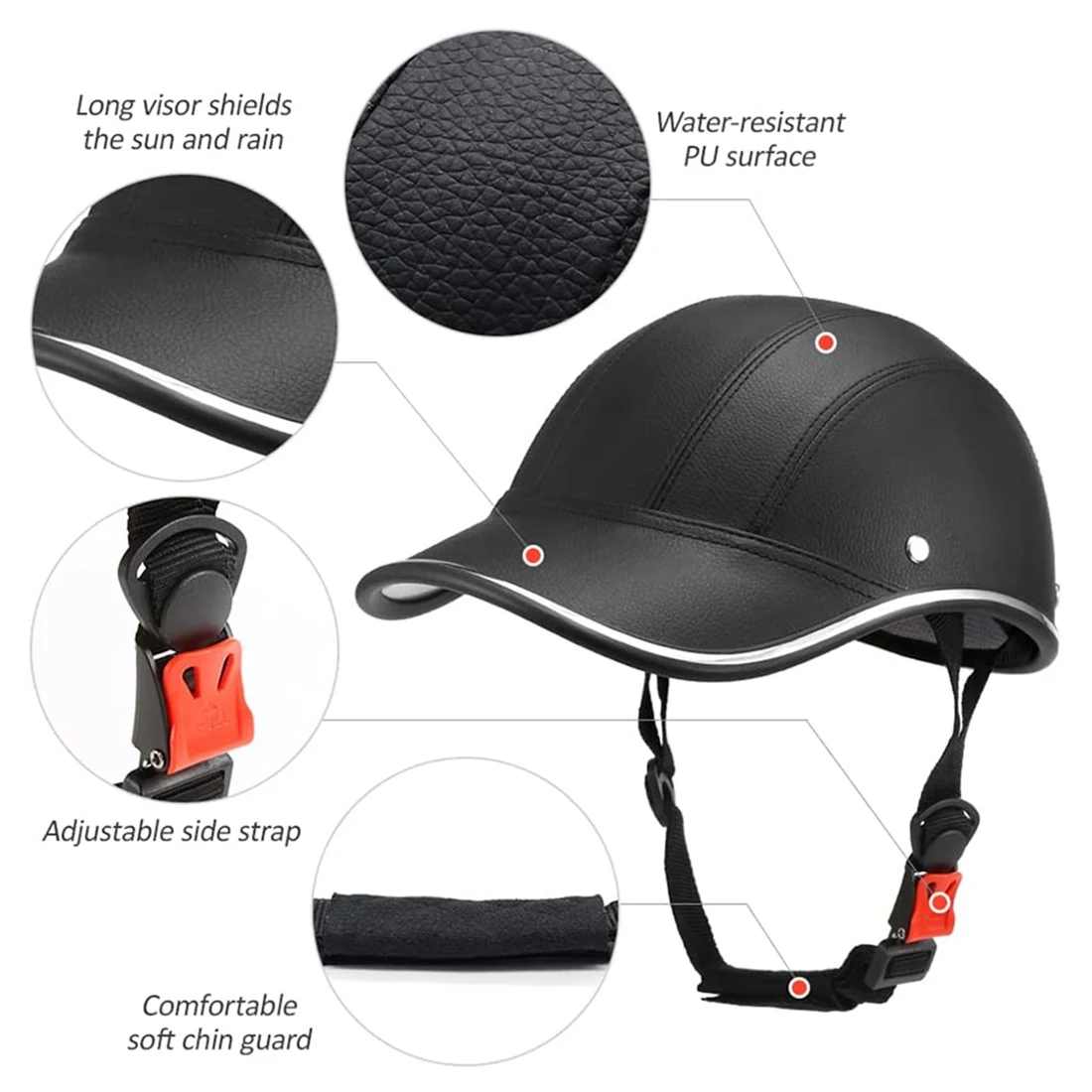 Capacetes de beisebol de bicicleta Capacete de bicicleta para adultos - ABS + couro PU Capacete de segurança de ciclismo com alça ajustável