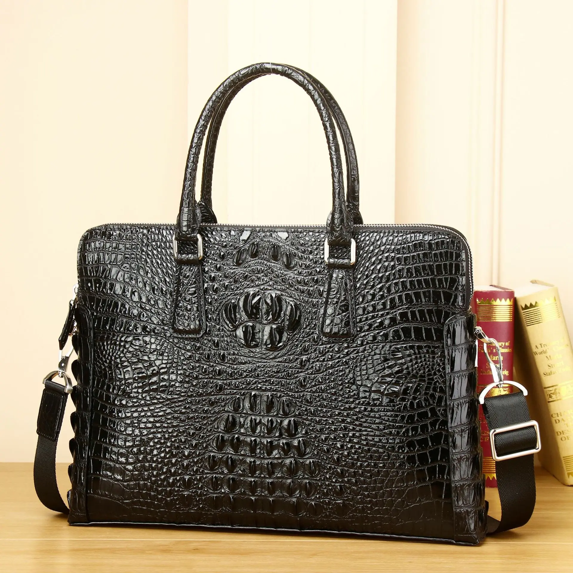 New Luxury Alligator Cow Genuine Leather Business Men's Briefcase Male Briefcase Shoulder Bag Men Messenger Laptop Computer Bag