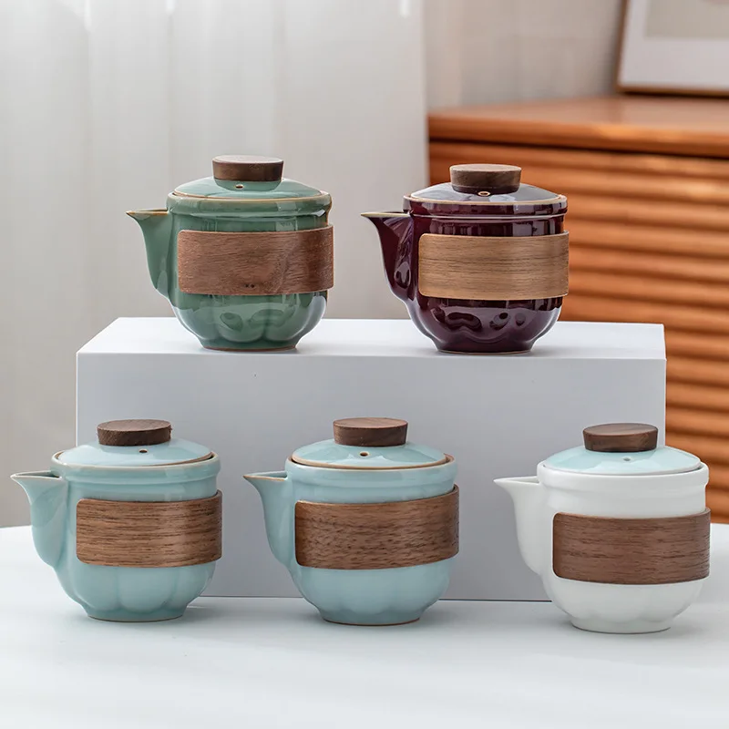 Travel Tea Set ru kiln convenient cup one pot two cups anti-scald five great kilns ru-porcelain portable camping outdoor