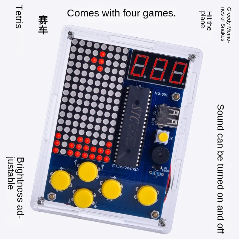 Pixel Game Console Kit De Produção, microcontrolador, DIY Tetris Parts, peças soltas, crianças e adultos presente de aniversário, HU-001