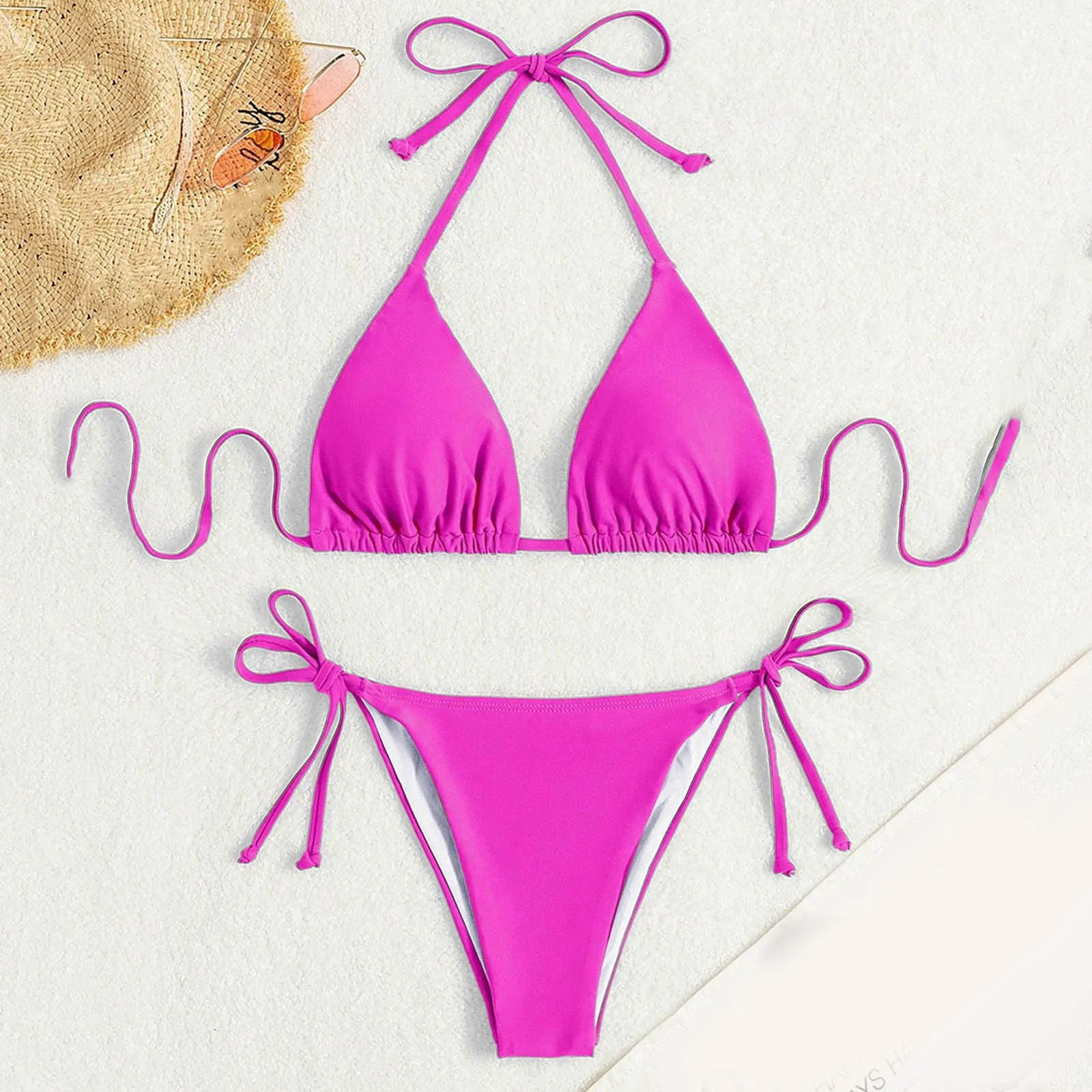 Sexy Bikini Swimsuit For Women Brazilian Pink Bikinis Set Sexy Bather Bathing Suit For Women Triangle Top Thongs Swimsuits Women