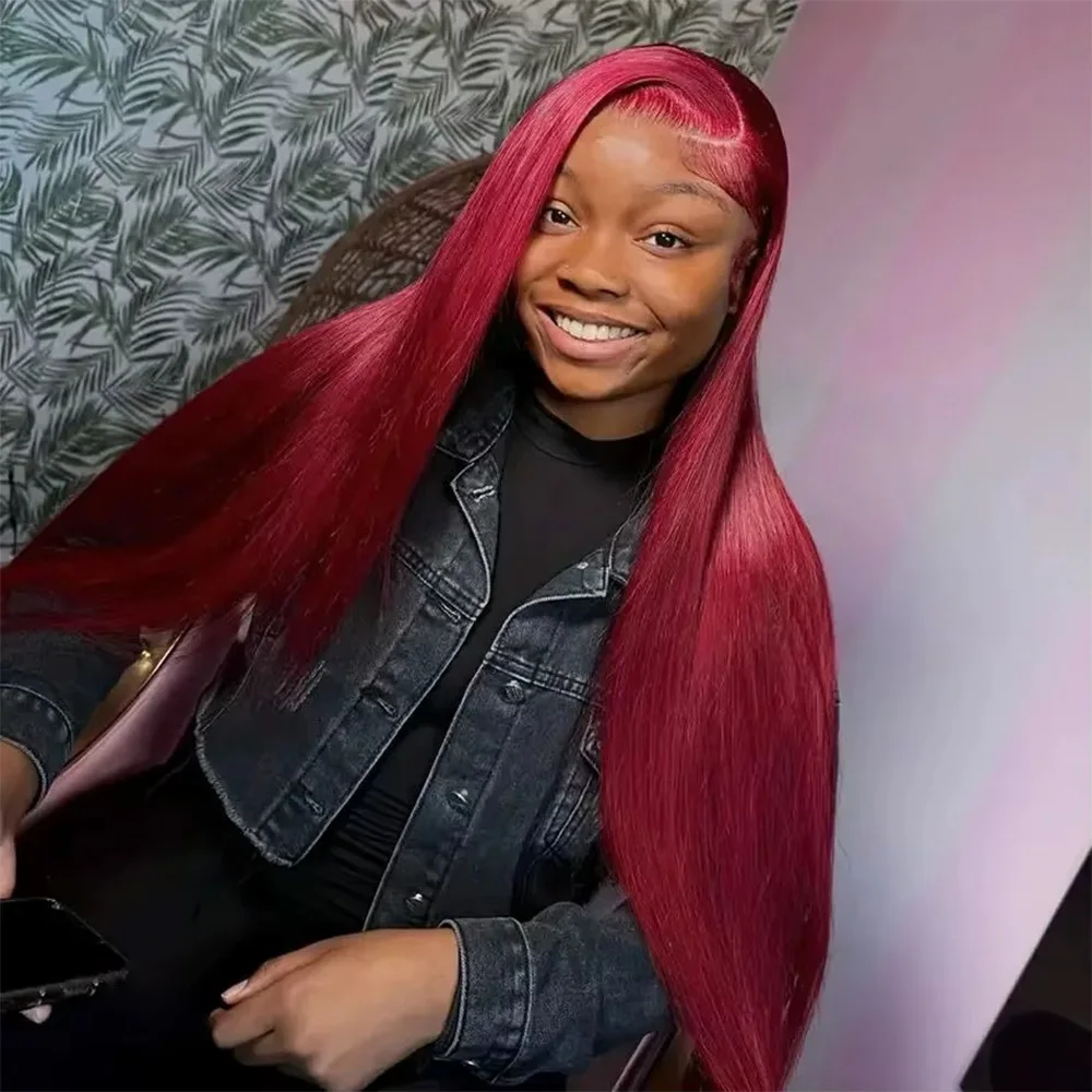 

Bone Straight 99J Burgundy 13x4 Lace Front Wig Human Hair 40 46 Inch 200% Density 13x6 Hd Transparent Lace Frontal Pre Plucked Colored Wigs For Women