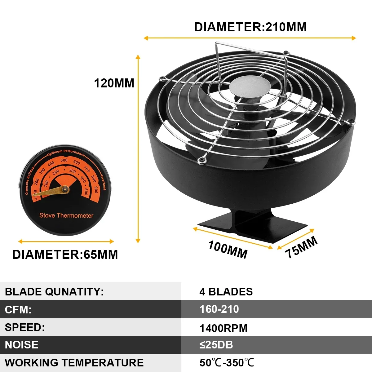 4 Blades Stove Fan Heat Powered Fireplace Fan Log Wood Burner Eco-fan Quiet Fireplace Fan Warm Heat Distribution Winter Home무동력팬