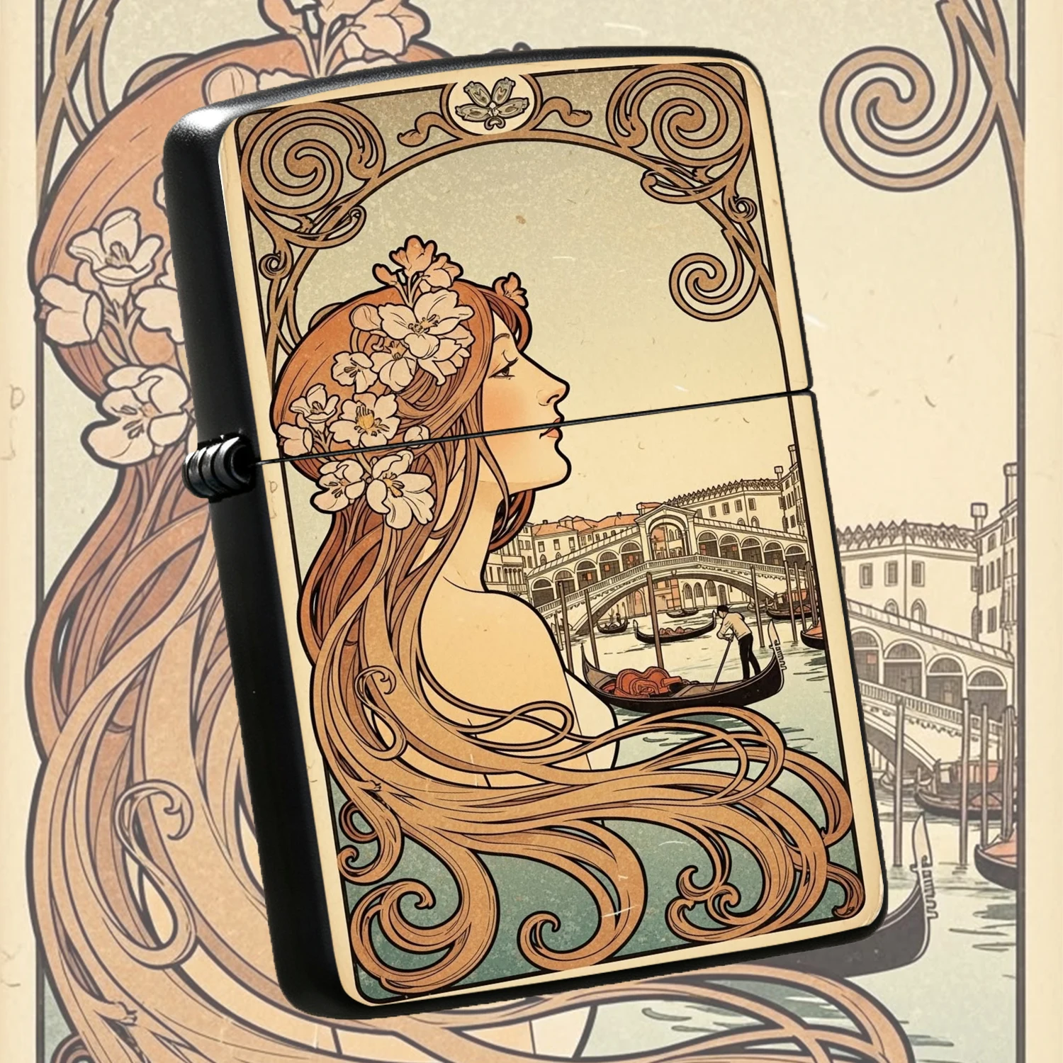 Vintage Collectible Lighters - Vintage Art Nouveau Mucha Style Lighter,