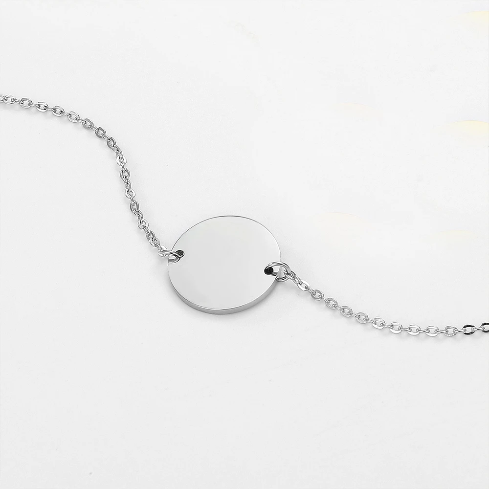 eManco 10PCS Solid Blank Round Charms Stainless Steel Bracelet Minimalist Initial Charms Accessories Adjustable Jewelry