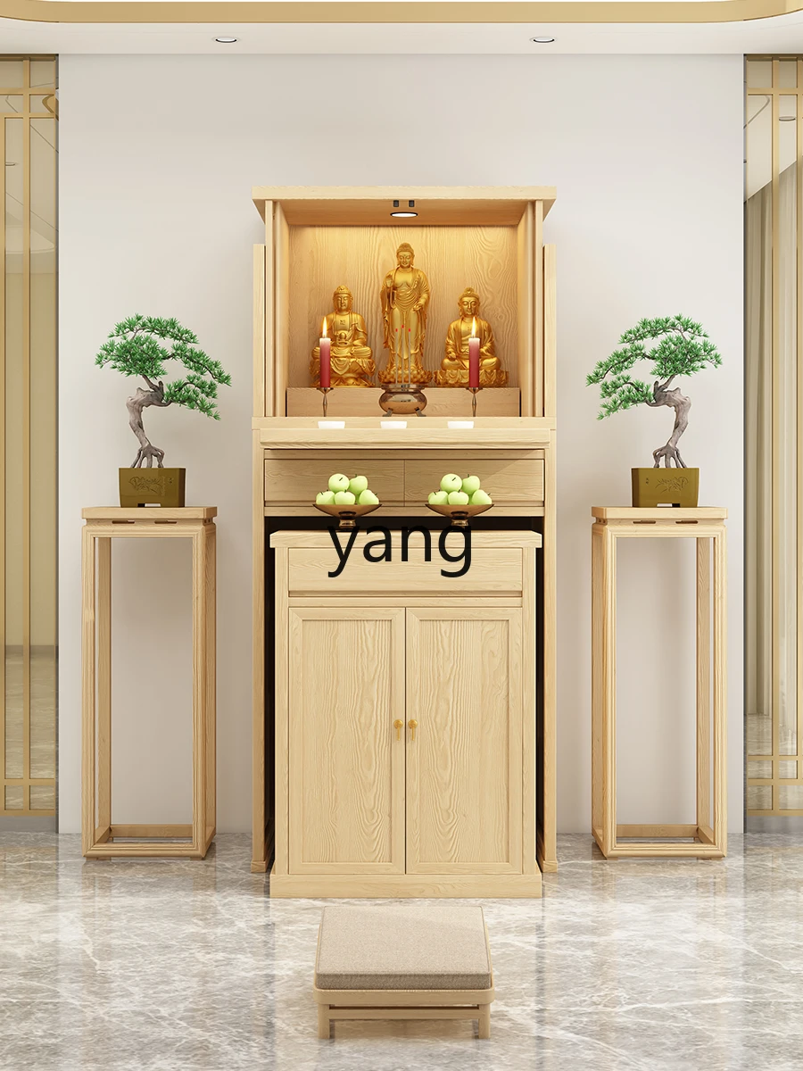 L'm'm New Chinese Style Solid Wood Buddha Niche with Door-God Table Cabinet Clothes Closet Worship Table