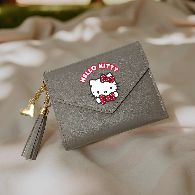 Hello Kitty Cute Tassel Short Wallet Faux Leather Multi-Functional Wallet, Short Wallet Coin Purse Flap Card Case Envelope Bag