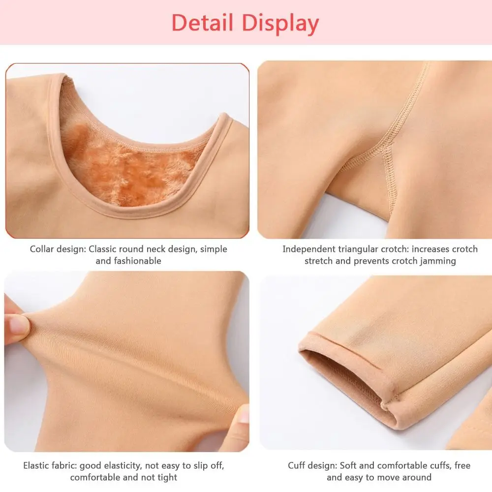 Fashion Winter Kids Thermal Underwear Suits Stretch Fleece Ballet Underwear Set Warm Nude Color Dance Tights Leotard image 4