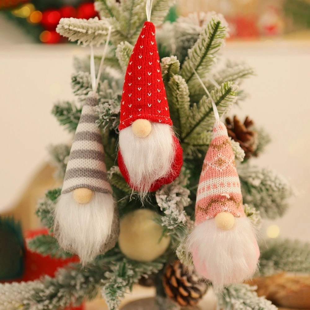 

2pcs Christmas Forest Decoration Gnome Doll Snowflake Knitted Hat Santa Faceless Doll Pendants New Year Ornaments for Home