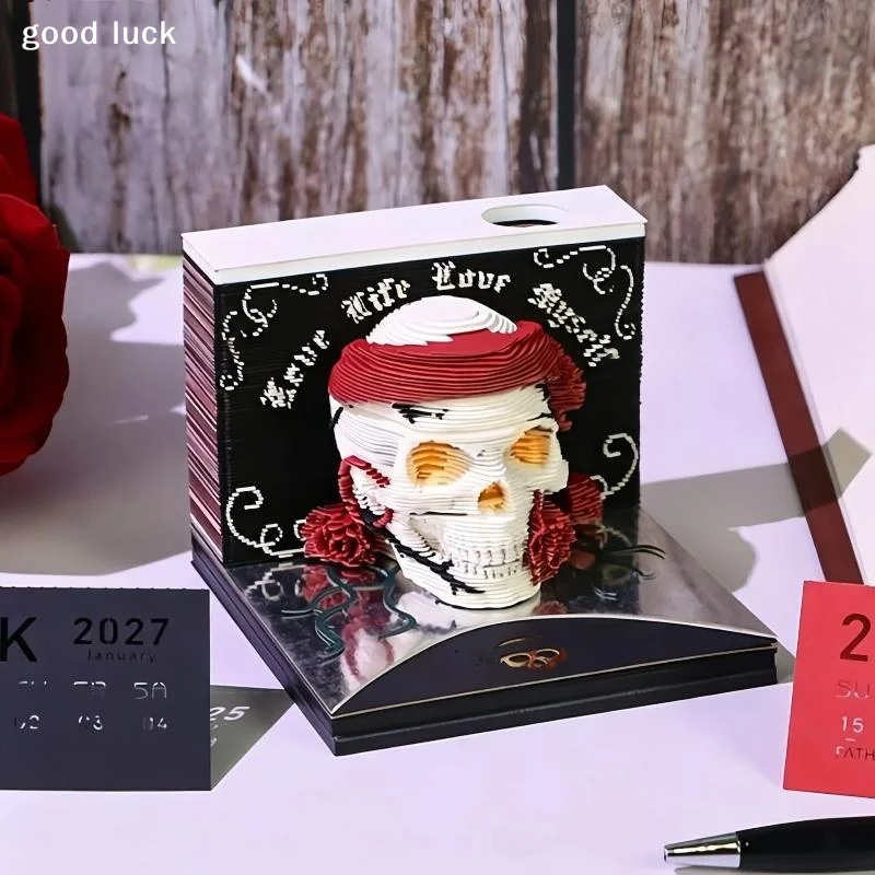 Time Piece Calendar 2027 Desk Calendar With LED Light 3D Tear-away Calendar Paper Carving Art Memo Pad Notepad Gift For Christma