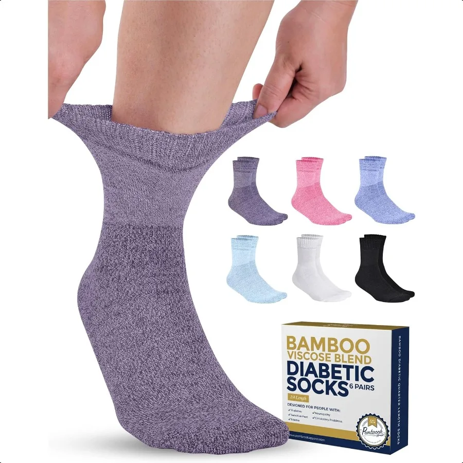

Bamboo Viscose Diabetic Socks for Women Men 6 Pairs Ankle Socks for Swollen Feet Neuropathy Wide Calf Edema