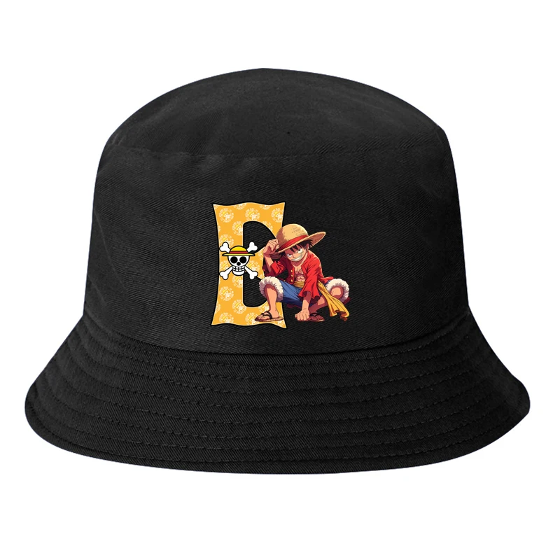 ワンピースルフィ手紙 A-Z バケツ帽子漫画アニメ子供少年パナマキャップ夏男性屋外日焼け防止漁師日よけ帽子