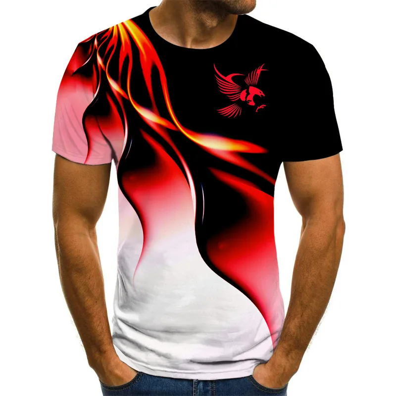 

2025 Fashion Men's Shirt Summer Men's T-shirt 3D Eagle Print Breathable Street Style Gradient Color T-shirt