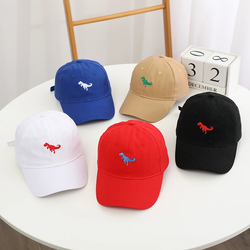 Fashion Soild Boys Baseball Cap Dinosaur Embroidered Cotton Snapback Hat Kids Outdoor Travel Sum Hats for 2 to 8year Child Hats