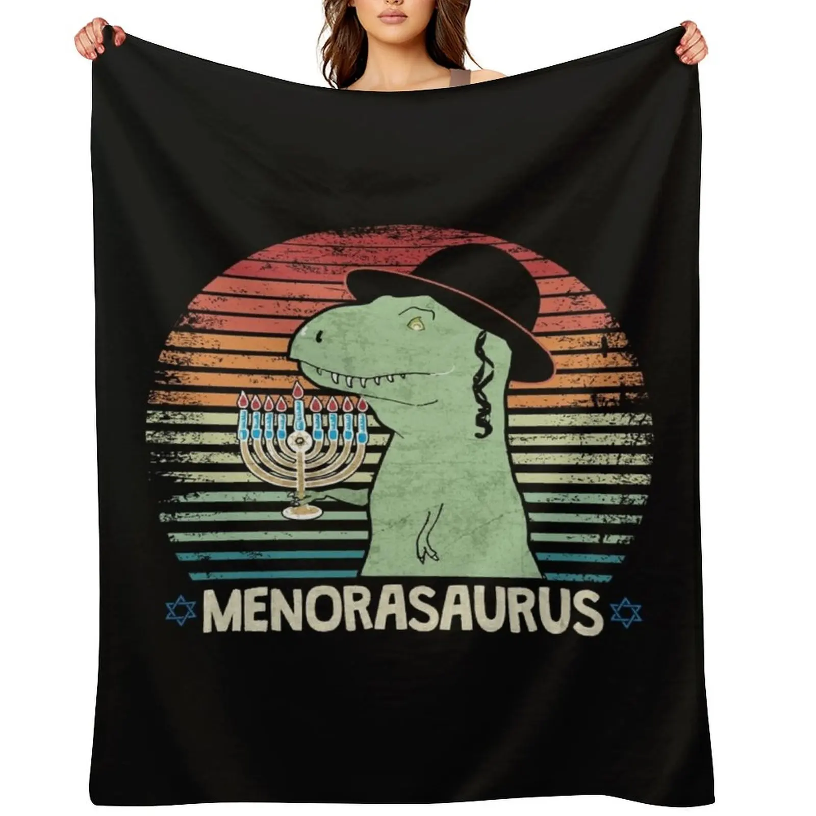 

Menorasaurus Happy Hanukkah from Dinosaur Rex Throw Blanket Bed linens for babies Giant Sofa Luxury Thicken Blankets
