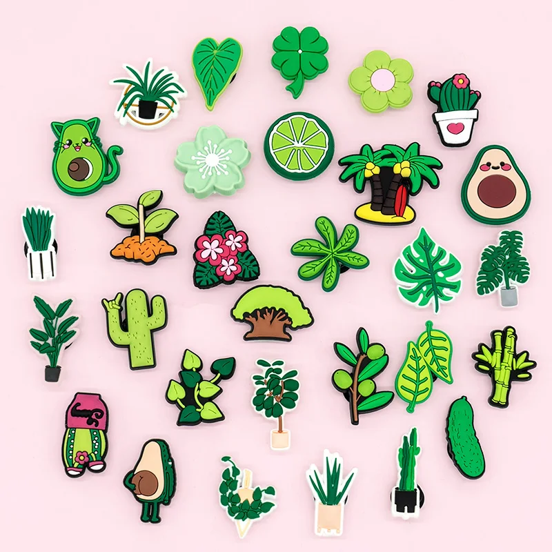1/30 Stück Frühlings-Schuh-Charms, niedliche Avocado-Kaktus-Tropenblatt-Schuh-Charms, wasserdichte PVC-Clog-Dekorationen für Damen, Herren, Kinder – Detail 1