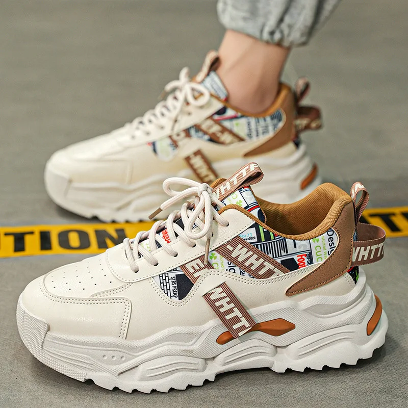

2026 New Men's Retro Pattern Dad Shoes Casual Platform Sneakers Men Comfortable Thick Sole Daily Fashion Street Walking Shoes
