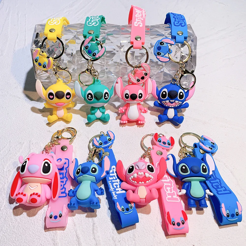 Disney Stitch Toys Keychain Anime Figure Stitch Pendant Keychain Sweet Pink Angel Keychains Women Car Keyring Girl Birthday Gift