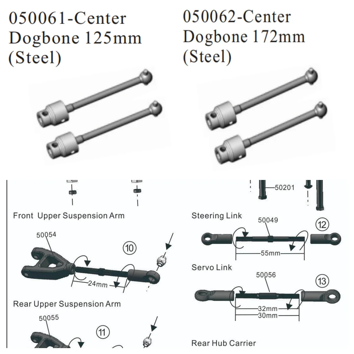 

ЗАПАСНЫЕ ЧАСТИ ДЛЯ АВТОМОБИЛЯ HSP RC 050061-Center Dogbone 125 мм (сталь) 050062-Center Dogbone 172 мм (сталь) ДЛЯ 1/5 GAS RC TRUCK 94050