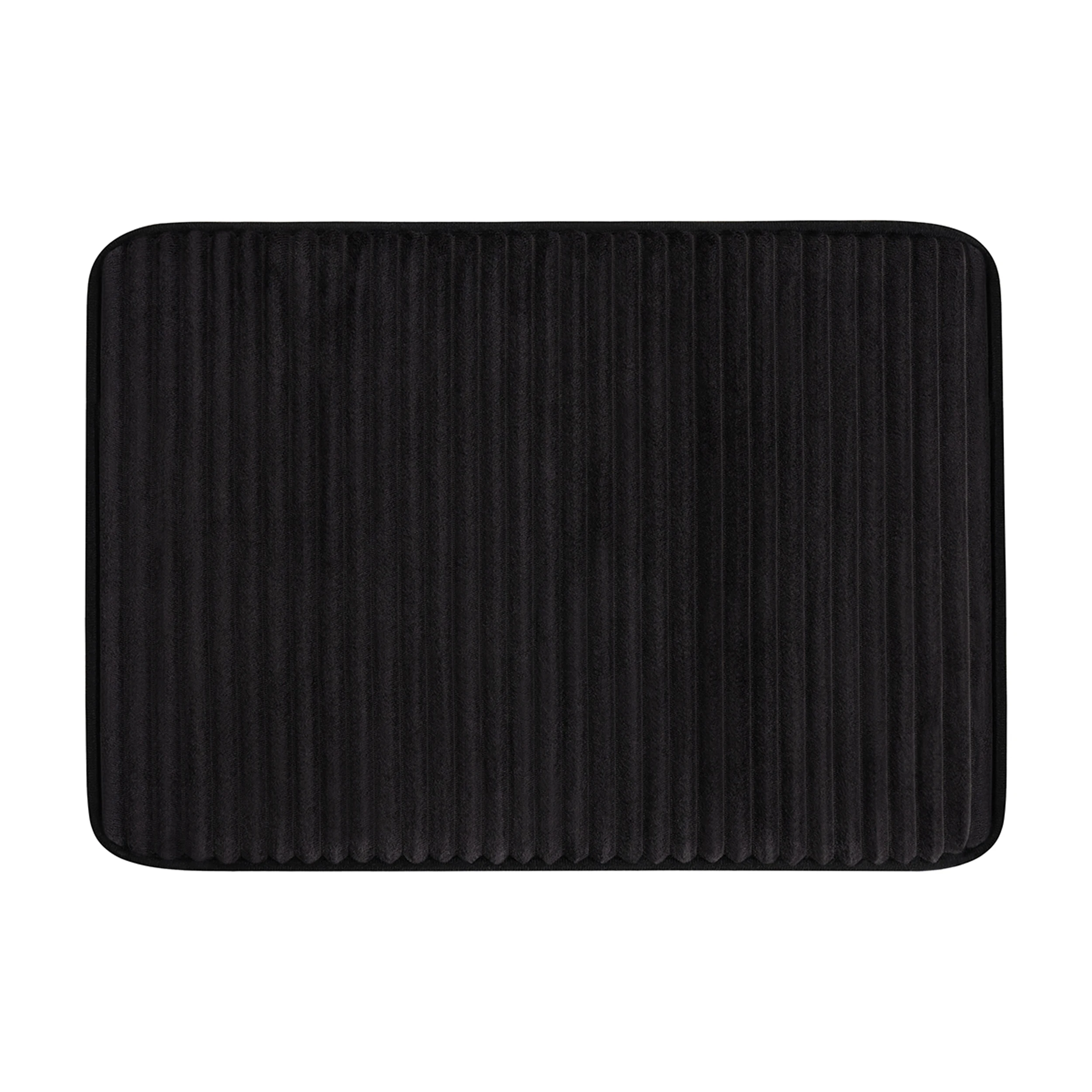 

Black foam bath rug measuring 20 by 32 inches for comfortable non-slip flooring