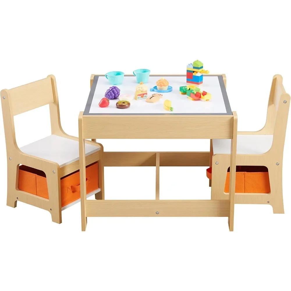 Kids Table and Chair Set, 3 in 1 Wooden Activity Table with Storage Drawer for Toddlers Drawing, Reading, Crafts