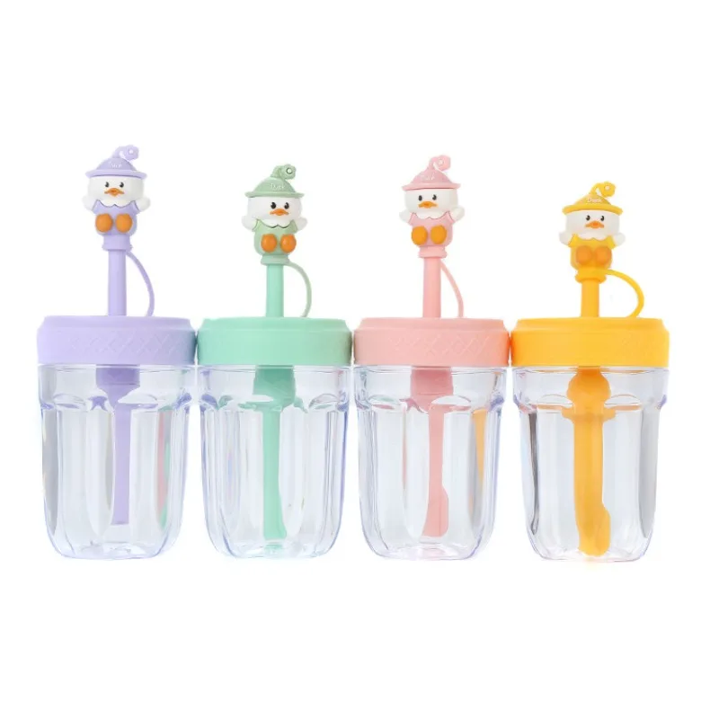 Summer high-value cute pet cartoon straw cups for male and female students mixing water cups and duck plastic cups customized.