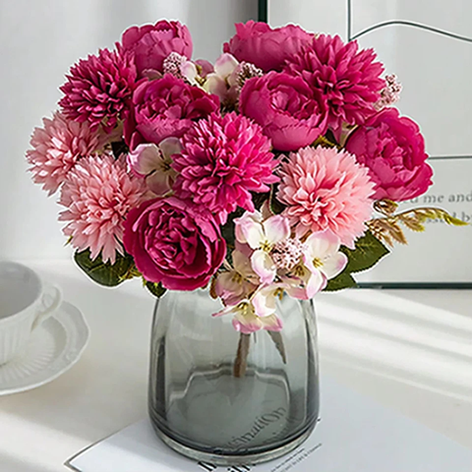 

Artificial Flowers Silks Ball Chrysanthemum Roses Home Room Wedding Bridal Bouquet Decora Valentine Outdoor Garden DIY Gifts Box