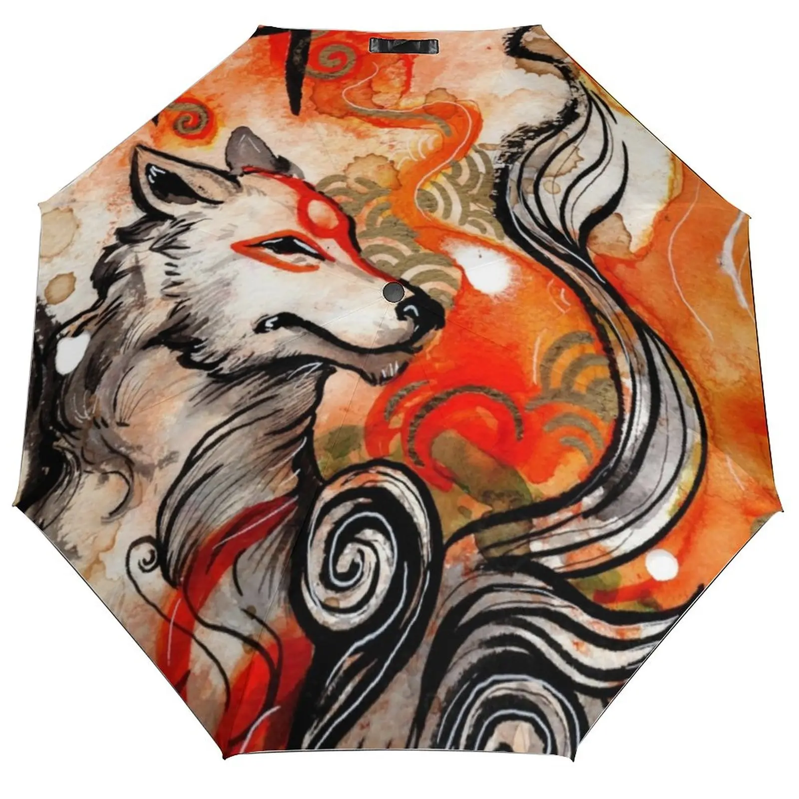 

Зонт с принтом волка Okami Amaterasu, солнцезащитный крем, ветрозащитный зонт, портативный милый автоматический зонт с рисунком гольфа
