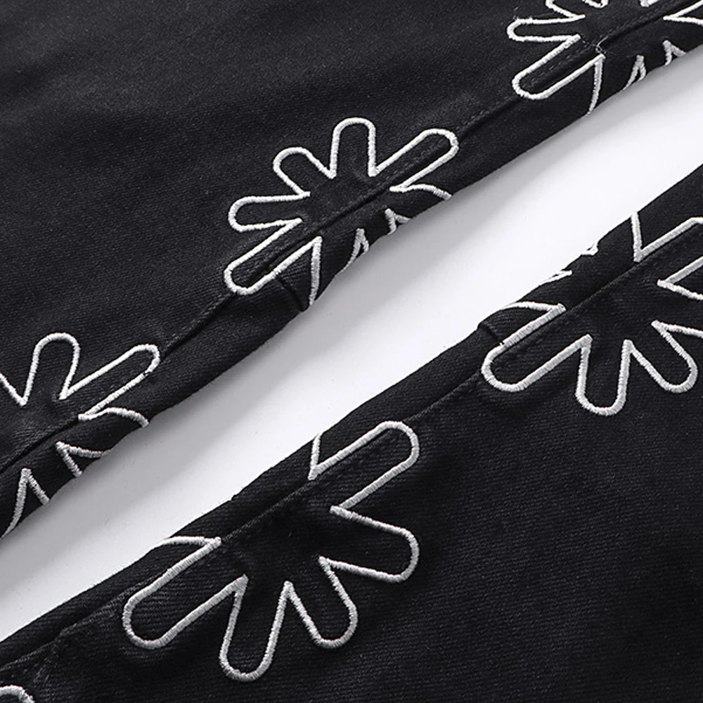 ملابس رجالية متعددة الألوان مطرزة فضفاض جينز هيب هوب نمط الشارع بنطلون مستقيم غير رسمي ملابس الشارع جينز متوهج للرجال