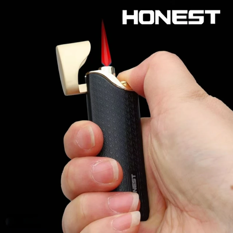 New Honest Ultra Thin Inflatable Lighter Metal Windproof Jet Red Flame Outdoor Portable Lighter Men's Smoking Gift