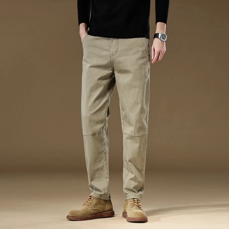 Herfst heren 97% katoenen cargobroek losse taps toelopende splitsen elastische casual broek hoge kwaliteit retro Amerikaanse joggingbroek