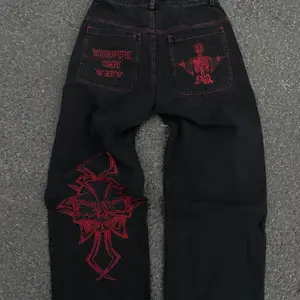 Hip-Hop-Herren-Retro-Jeans in Schädeln gestickt, lose Jeans gewaschen, glatt lässig, breite Hosen, Streetwear, Y2K, neu 8 Hauptverkaufsschädel Calcas - №3