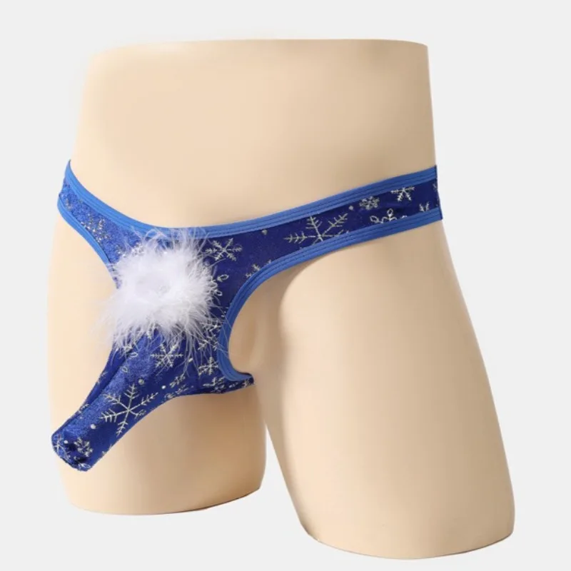 กางเกงในจีสตริงลายเกล็ดหิมะคริสต์มาส ของขวัญตลกๆ ชุดชั้นในซิสซี่ จุกจิกหลอดใส่ของในช่องอวัยวะเพศชาย