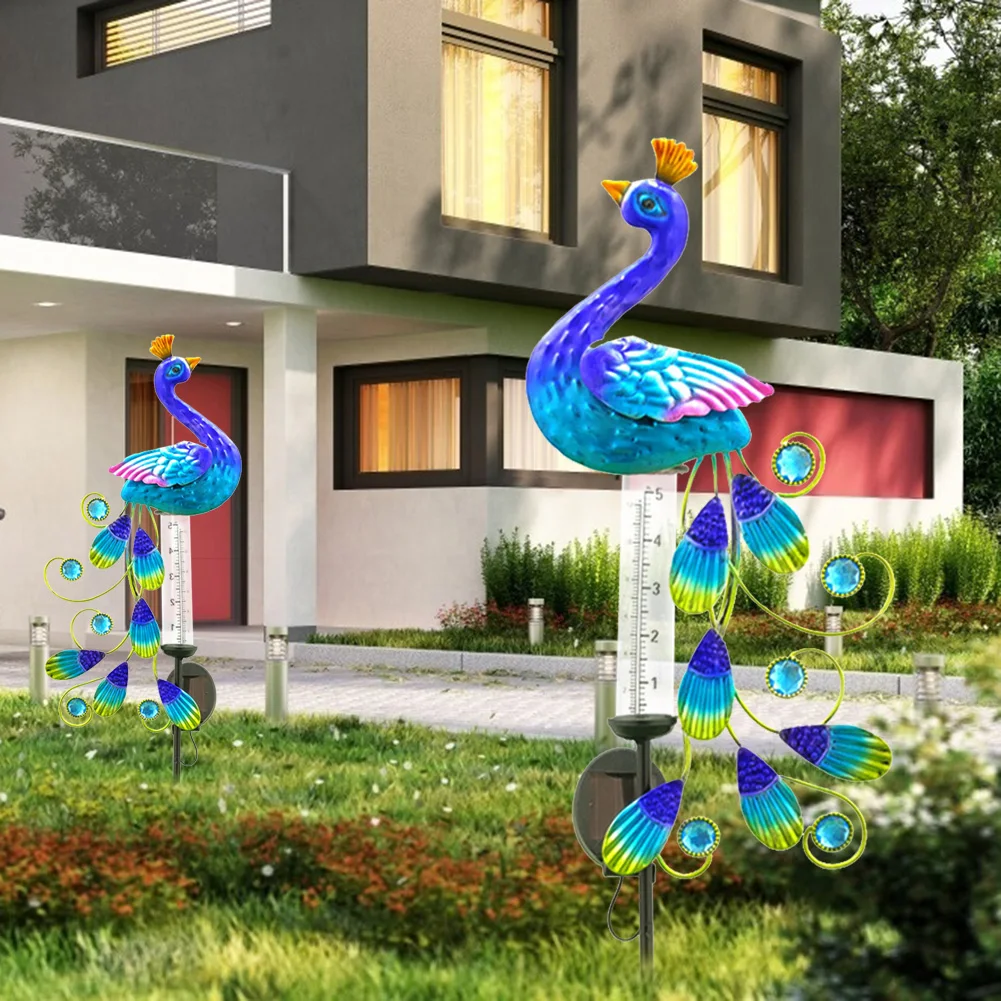 Retro Solar Peacock Light Rain Gauge Lawn Lamp Iron Art Lights Colorful Animal Shape Outdoor Decoration For Garden Pathway Yarde