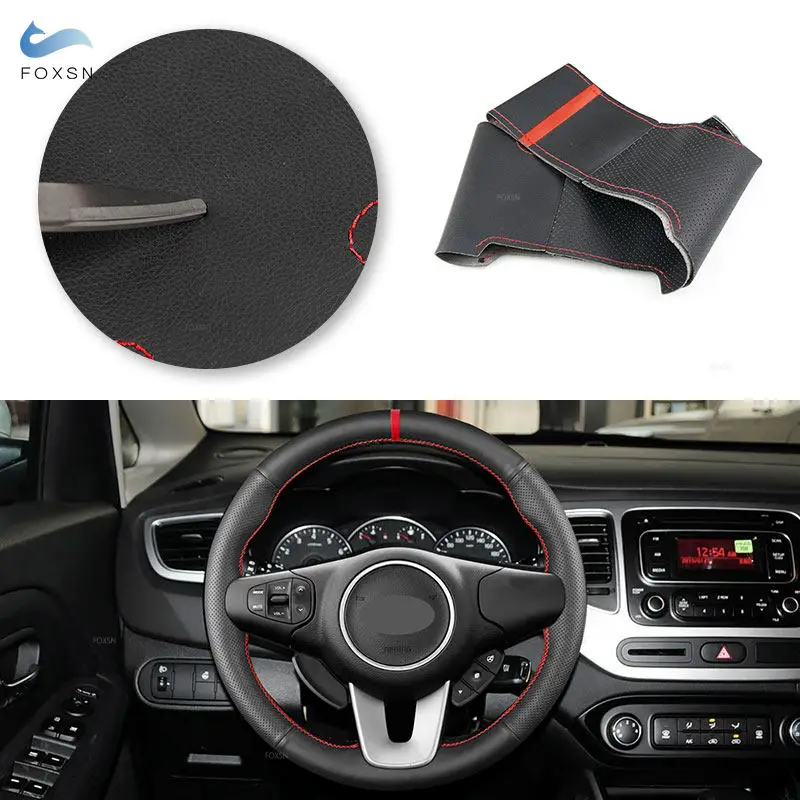 

For Kia Carens 2013 2014 2015 2016 2017 2018 2019 Hand Braid Car-styling Steering Wheel Microfiber Leather Cover Trim