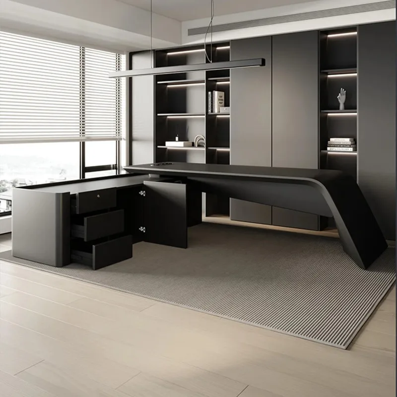 High-end Modern Executive Desk Luxury Office Furniture L-Shaped Boss Table CEO Desk with Integrated Side Cabinet l shaped desk